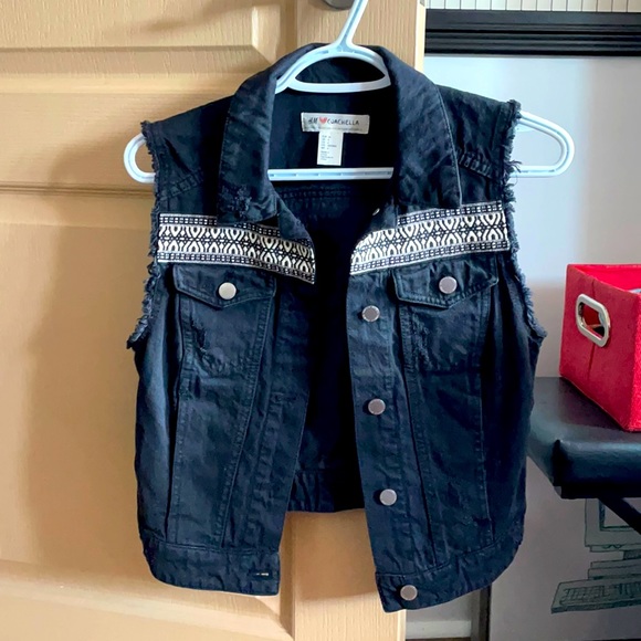 Black Jean Jacket Vest VINTAGE LOOK - Picture 1 of 3